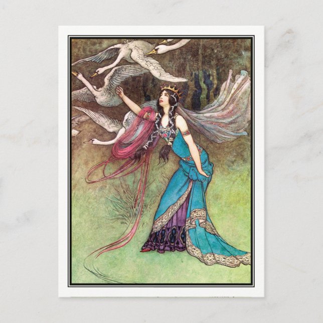 De sex Svanar av Warwick Goble Vykort (Framsida)
