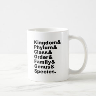 De sju kategorierna av biologisk taxonomi kaffemugg