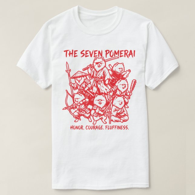 De sju Pomerai - Pomeranian Samuraj Parodi T Shirt (Design framsida)
