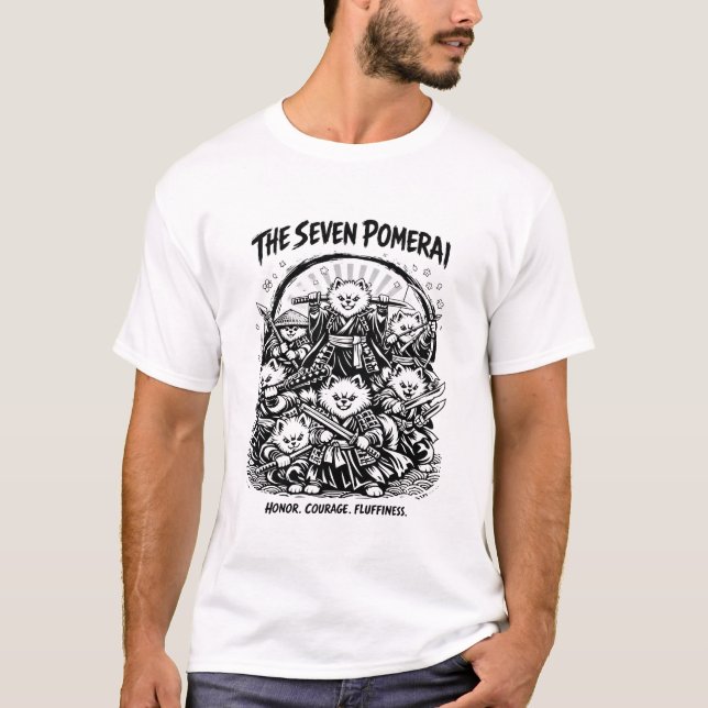 De sju Pomerai Pomeranian Samuraj Parodi  T Shirt (Framsida)