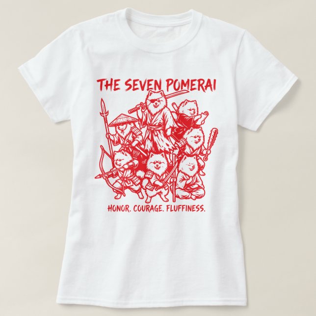 De sju Pomerai - Pomeranian Samuraj Parodi T Shirt (Design framsida)