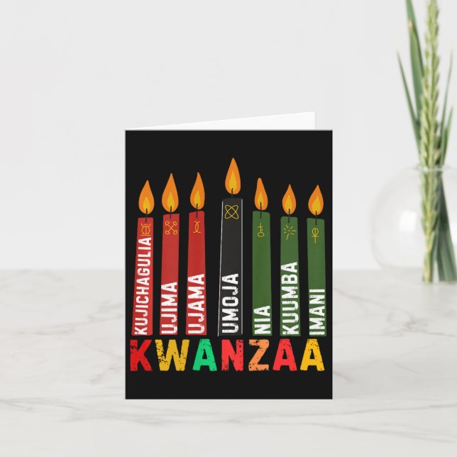 De sju principerna för Kwanzaa Kinara Glad Kwanza Kort (Framsida)