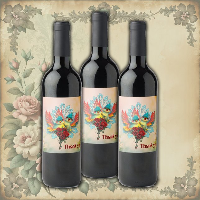 De söta fåglarna från bra humor. vinflaska etikett (Skapare uppladdad)