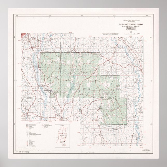 De Soto National Forest Karta (1964) Poster (Framsidan)