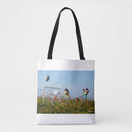 De speelse Fubby's die voetbal spelen. Tote-Bag Tygkasse