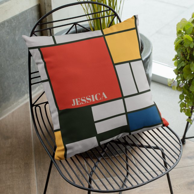 De Stijl Inspired Primary Färgad Squares Kudde (Skapare uppladdad)