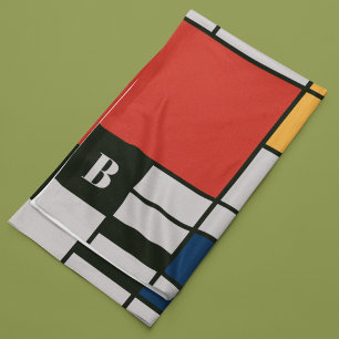 De Stijl Inspired Primary Färgad Squares Monogram Fleecefilt
