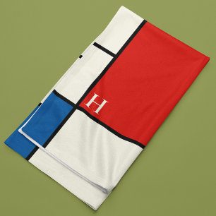 De Stijl Inspired Primary Färgad Squares Monogram Fleecefilt
