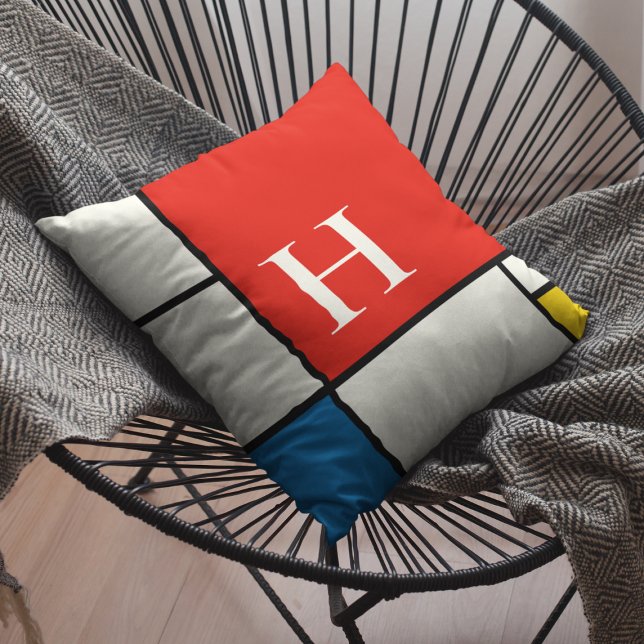 De Stijl Inspired Primary Färgad Squares Monogram Kudde (Skapare uppladdad)