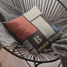 De Stijl Inspired Primary Färgad Squares Monogram Kudde