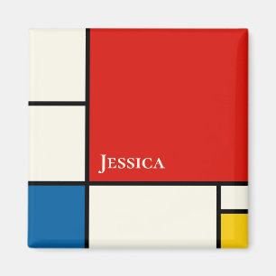De Stijl Inspired Primary Färgad Squares Monogram Magnet