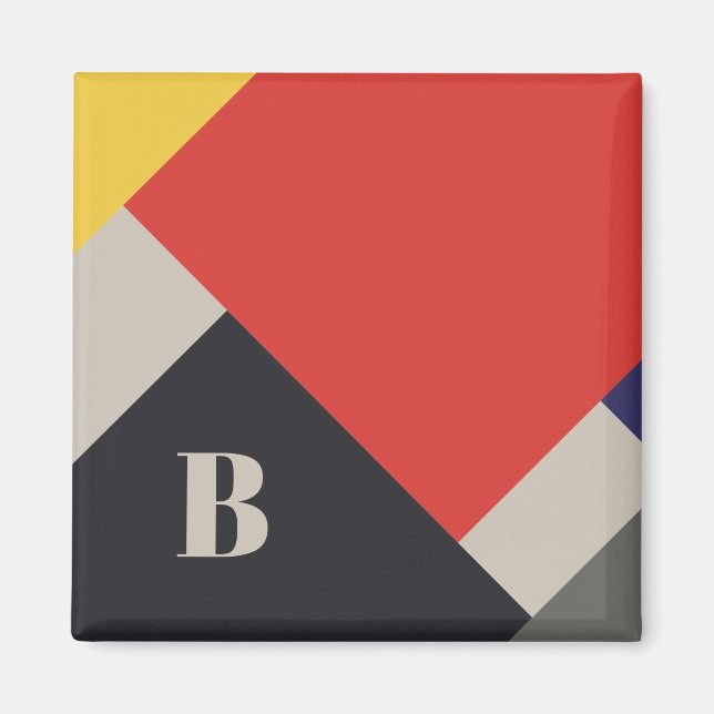 De Stijl Inspired Primary Färgad Squares Monogram Magnet (Framsidan)
