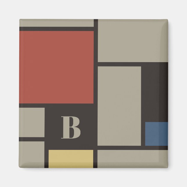De Stijl Inspired Primary Färgad Squares Monogram Magnet (Framsidan)