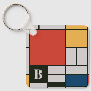 De Stijl Inspired Primary Färgad Squares Monogram Nyckelring