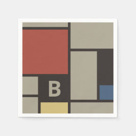 De Stijl Inspired Primary Färgad Squares Monogram Pappersservett