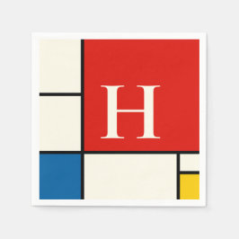 De Stijl Inspired Primary Färgad Squares Monogram Pappersservett