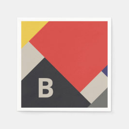 De Stijl Inspired Primary Färgad Squares Monogram Pappersservett