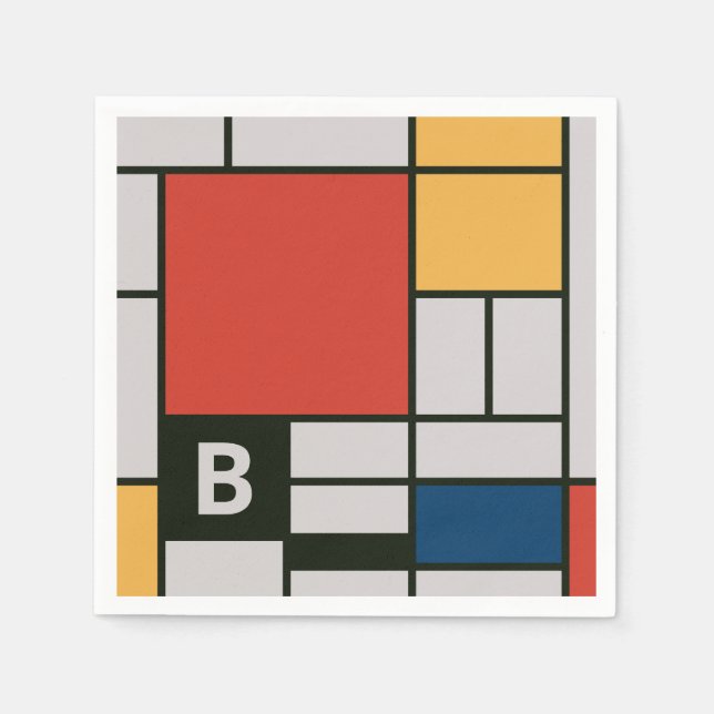 De Stijl Inspired Primary Färgad Squares Monogram Pappersservett (Framsidan)