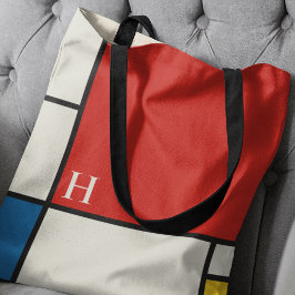 De Stijl Inspired Primary Färgad Squares Monogram Tygkasse