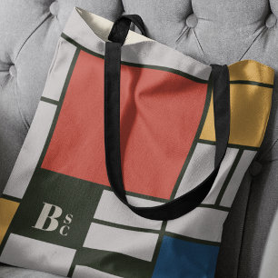 De Stijl Inspired Primary Färgad Squares Monogram Tygkasse