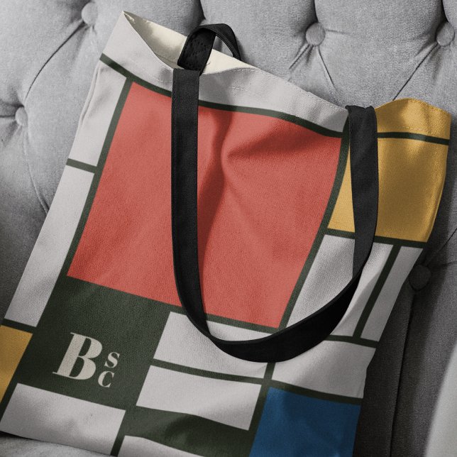 De Stijl Inspired Primary Färgad Squares Monogram Tygkasse (Skapare uppladdad)