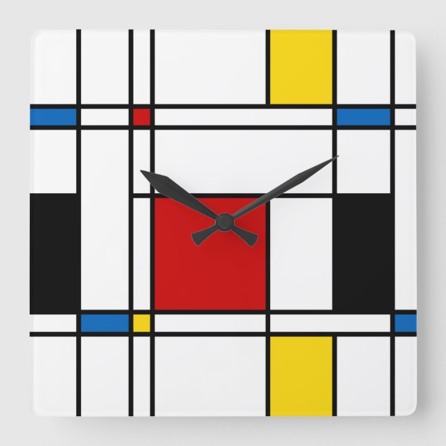 De Stijl Mönster Fyrkantig Klocka (Framsida)