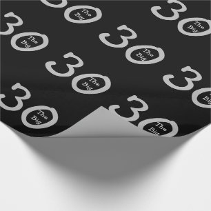 De stora 30na, födelsedag, silvertext på black. presentpapper