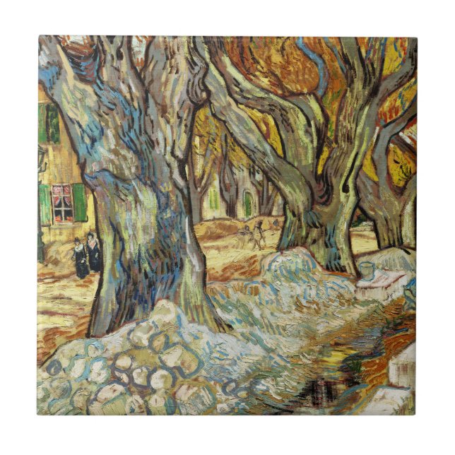 De stora Flygplan-Träd av Vincent Van Gogh Kakelplatta (Framsidan)