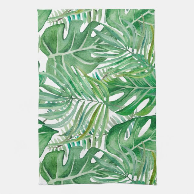 De stora löven handflatan träd och Monstera Kökshandduk (Vertikal)