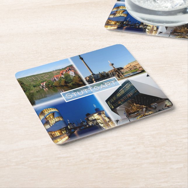 DE Stuttgart - Floden Neckar - Schlossplatz - Underlägg Papper Kvadrat (Vinklad)