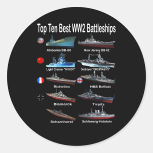 De tio bästa WW2-stridsfartyg för marin krigföring Runt Klistermärke