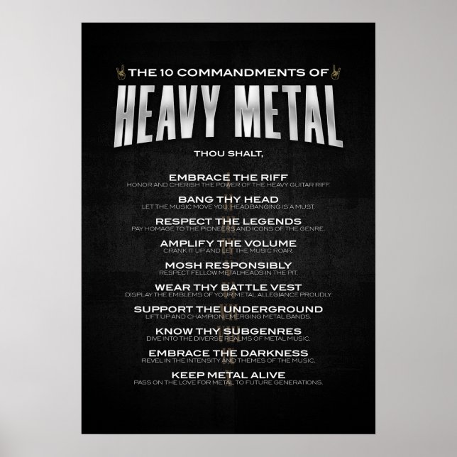 De tio budskapen från den tunga Metall Poster (Framsidan)