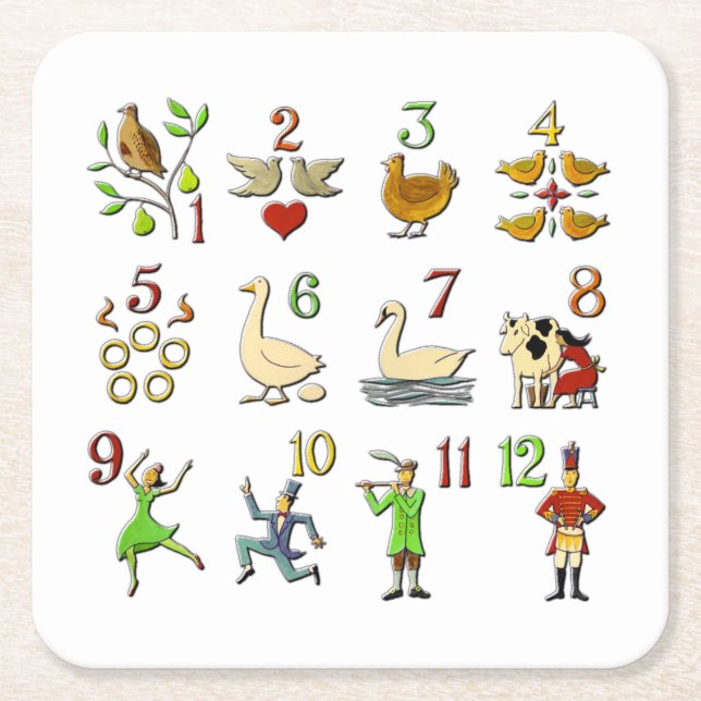 De tolv dagarna av jul underlägg papper kvadrat (Framsidan)