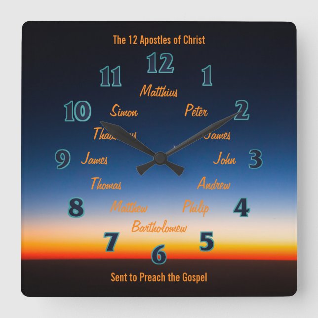De tolv diskarna från Jesus Square Wall Clock Fyrkantig Klocka (Framsida)