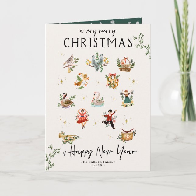 De tolv juldagarna | Illustrerad Helgdag Helgkort (Framsida)