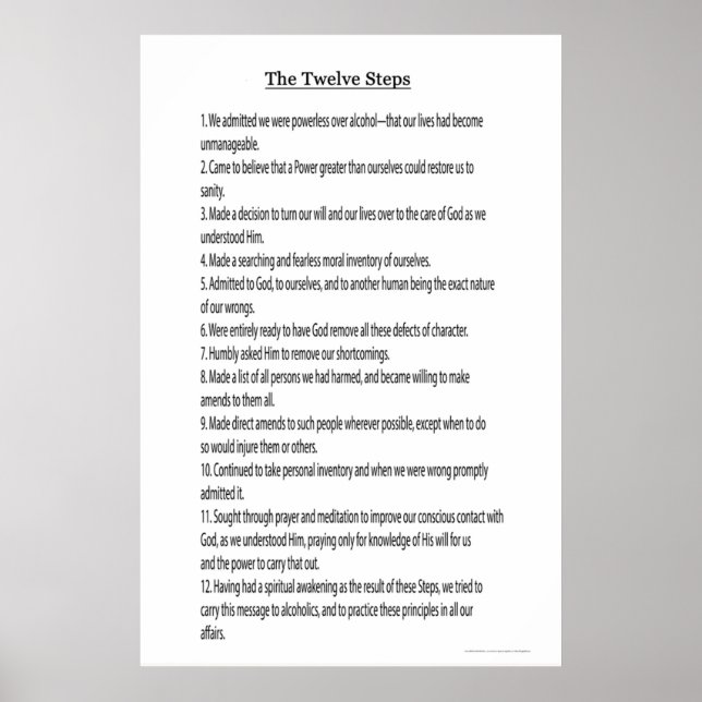 De tolv steg 12-traditionerna finns också på länke poster (Framsidan)