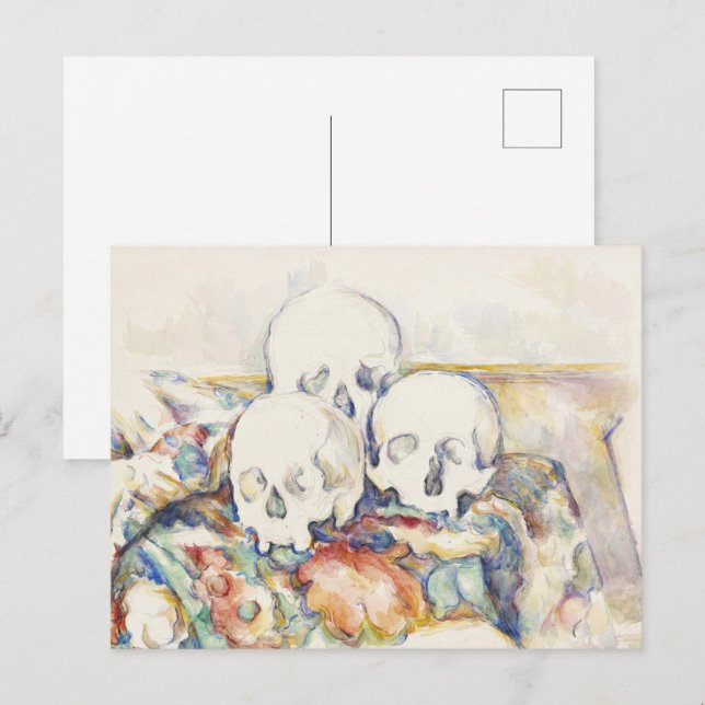 De tre Döskallarna av Paul Cézanne Classic Paintin Vykort (Fram/baksida)