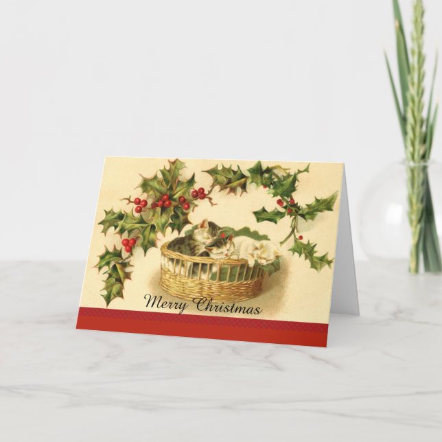De tre kattungarna i ett Basket-julkort Helgkort (Framsida)