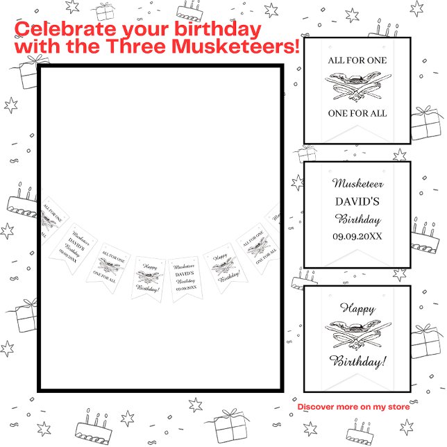 De tre musketörerna Grattis på födelsedagen Vimplar (Skapare uppladdad)