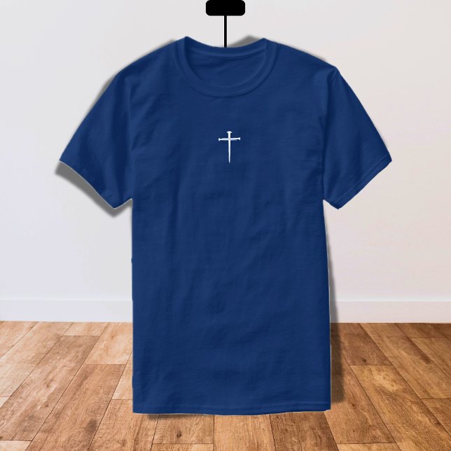 De tre Nagel White Kor Christian T Shirt (The Three Nails White Cross Christian Navy Blue T-Shirt)