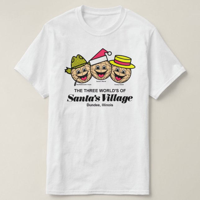 De tre världsdelarna i Santa's Village, Dundee, IL T-shirt (Design framsida)