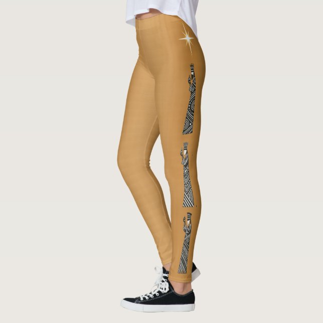 De tre vise männen Svart & Vit Jul Nativitet Leggings (Vänster)