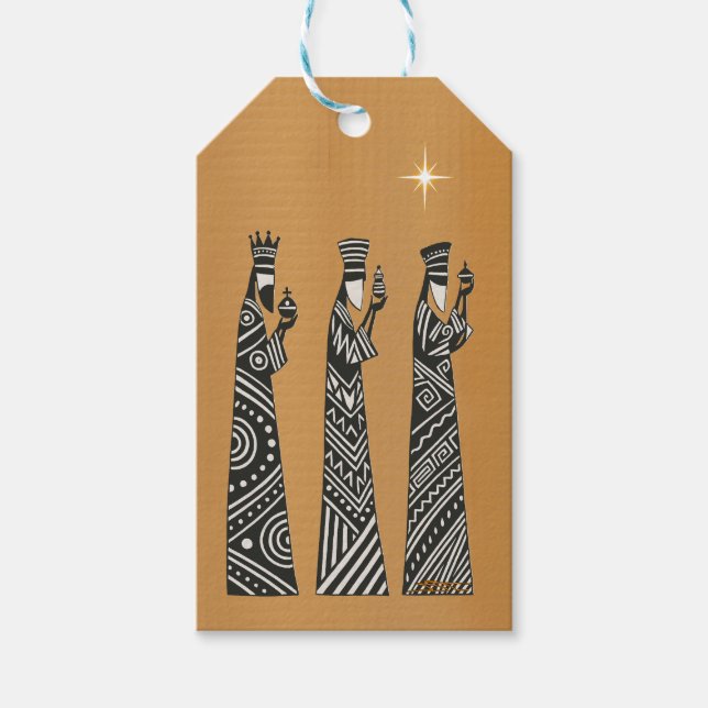 De tre vise männen Svart & Vit jul Nativity Presentetikett (Framsidan)