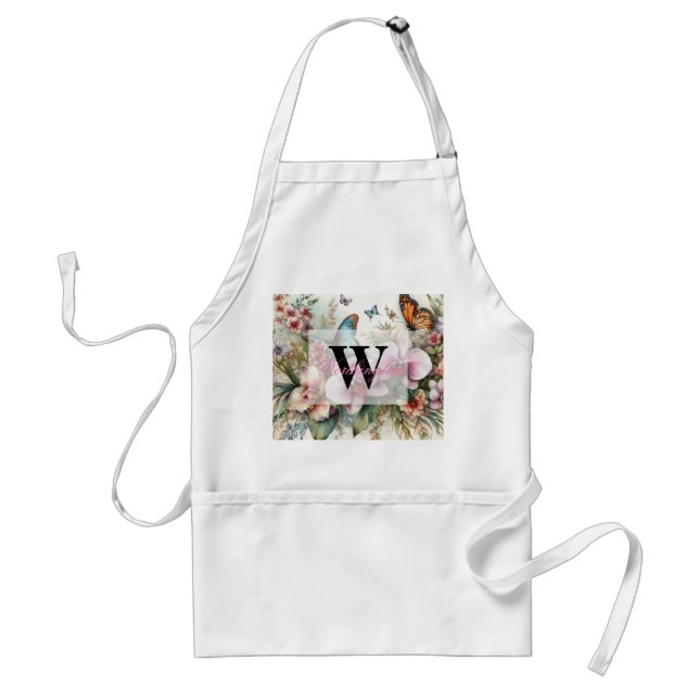 De tropiska blommorna i Monogram namn lämnar vatte Förkläde (Framsidan)
