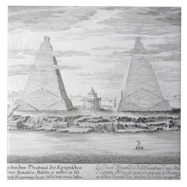 De två pyramiderna av Moeris, kung av egyptenen Kakelplatta (Framsidan)
