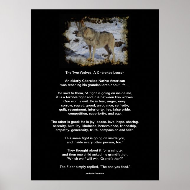 DE TVÅ VARGARNA CHEROKEE TALE Art Poster (Framsidan)