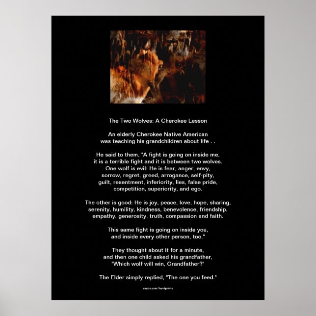 DE TVÅ VARGARNA CHEROKEE TALE Native American Prin Poster (Framsidan)