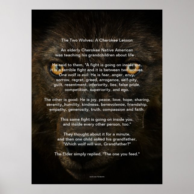 DE TVÅ VARGARNA CHEROKEE TALE Native American Prin Poster (Framsidan)