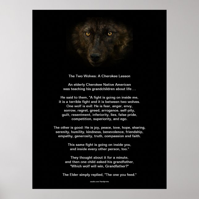 DE TVÅ VARGARNA CHEROKEE TALE Native American Prin Poster (Framsidan)