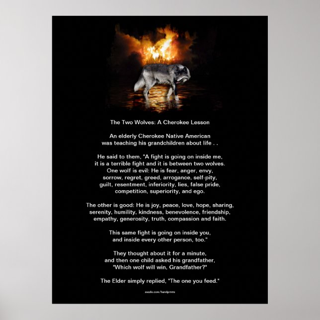 DE TVÅ VARGARNA CHEROKEE TALE Native American Prin Poster (Framsidan)